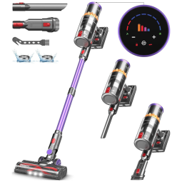 Aspirador de Pó sem Fio com Display Inteligente, Potente 45Kpa por 550W, Autonomia de até 60 Minutos, 110V, ORFELD, Roxo