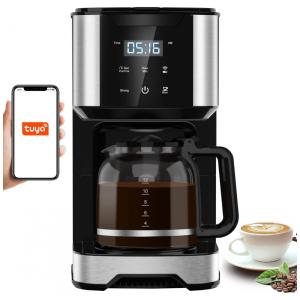 Cafeteira Programável 1,2L em Aço Inoxidável com Tela LCD e Controle de Força de Fermentação, 950W 110V, HOMOKUS, Prata