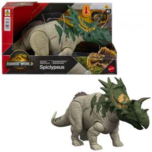Brinquedo Mattel Jurassic World Rebirth Wild Roar Dinosaur Toy, Figura Articulada Spiclypeus com Ataque de Cabeçada Controlada pela Cauda