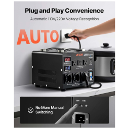 Transformador (Conversor)de Voltagem Automático VEVOR 3000VA Elevação/Redução 110V para 220V/220V para 110V 3 US 3 EU LCD Disjuntor