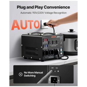 Transformador (Conversor)de Voltagem Automático VEVOR 3000VA Elevação/Redução 110V para 220V/220V para 110V 3 US 3 EU LCD Disjuntor