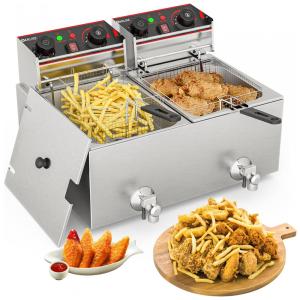 Fritadeira Elétrica Dupla Profissional 12 Litros de Capacidade, Aço Inoxidável, 110V 1800W, Oarlike, Prata