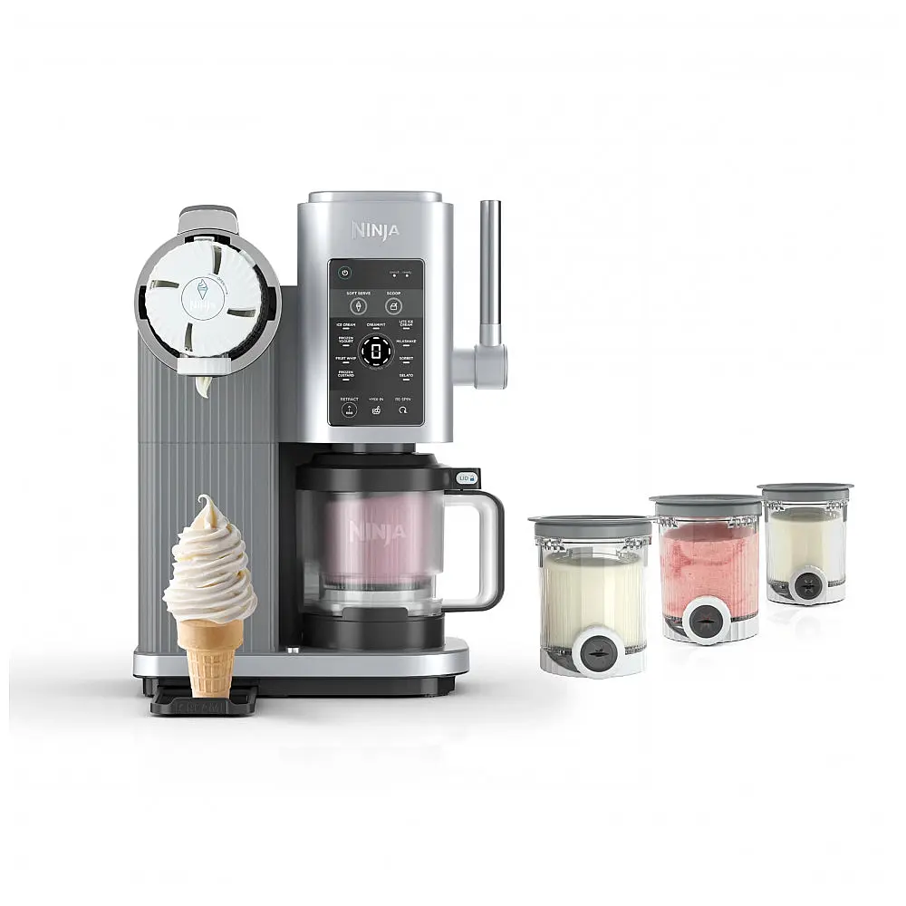 Sorveteira Ninja Creami Swirl NC701 13 Programas Alça Soft Serve 4 Potes 480ml Platina 120V