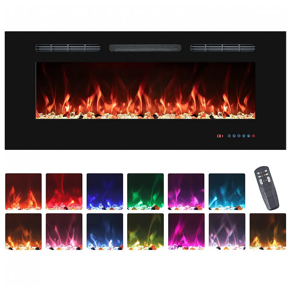 Lareira Elétrica VINEMOUNT 107x45cm 1500W Chamas Multicolor Timer Embutir 110V