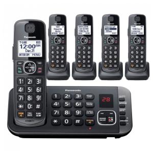 Sistema de Telefone sem Fio com Secretária Eletrônica e Redução de Ruído Aprimorada, 5 Aparelhos, Panasonic DECT 6.0