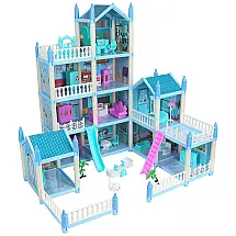 Casa de Bonecas com 30 Acessórios 4 Andares 11 Quartos para Crianças a partir de 3 anos, PURPERCAT, Azul