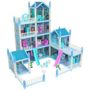 Casa de Bonecas com 30 Acessórios 4 Andares 11 Quartos para Crianças a partir de 3 anos, PURPERCAT, Azul