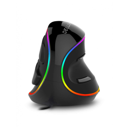 Mouse Ergonômico Vertical com Fio Reduz a Tensão do Pulso, 800, 4000 DPI 6 Botões, DELUX M618Plus RGB, Preto
