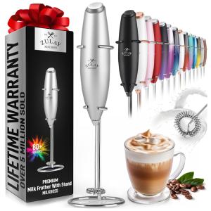 Espumador de Leite Elétrico Portátil em Aço Inoxidável a Pilhas, Prata