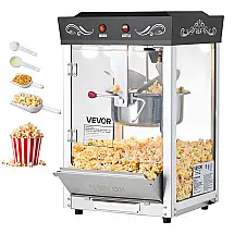 Máquina de Pipoca VEVOR Preta Caldeirão Inox 8oz 48 Copos Estilo Cinema 800W 110V