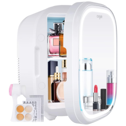 Mini Geladeira para Skincare 7 Litros com Espelho e LED, 12V, 110v, CEGSIN CR22, Branco