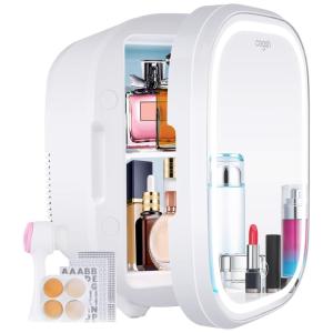 Mini Geladeira para Skincare 7 Litros com Espelho e LED, 12V, 110v, CEGSIN CR22, Branco