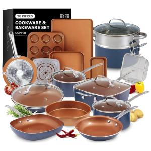 Home Hero Conjunto de Panelas e Frigideiras de Aço Inoxidável, 14 Peças, Cinza