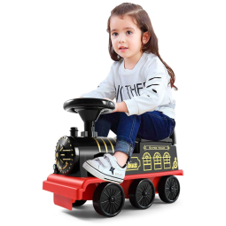 Trem Elétrico Infantil a Bateria 6V sem Trilhos com Luzes, Buzinas, Pedais Retráteis, JOYLDIAS, Preto
