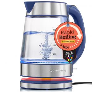 Chaleira Elétrica 1.7 Litros com Jarra de Vidro e Desligamento Automático, 110V 1500W, Azul