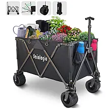 Carrinho Dobrável para Camping e Jardim com Rodas para todos os Terrenos, Capacidade 150kg, Sainlogic, Preto