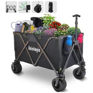 Carrinho Dobrável para Camping e Jardim com Rodas para todos os Terrenos, Capacidade 150kg, Sainlogic, Preto