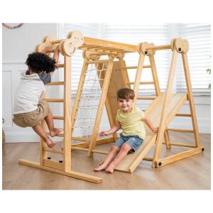 Playground Avenlur 7-em-1 Playground Indoor Para Crianças 2-6 Anos Com Escorregador, Parede de Escalada, Escada, Rede, Barras