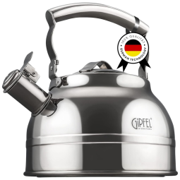 Chaleira de Chá 2.2L, com Apito, Aço Inoxidável, GIPFEL INTERNATIONAL 1128, Prateado
