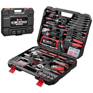 Kit de Ferramentas 198 peças com Martelo e Estojo, EXCITED WORK, Preto