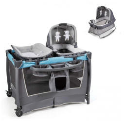 Berço Cercado Portátil 4 em 1 com Trocador Removível, Cesta de Fraldas e Bolsa de Transporte, HONEY JOY, Azul