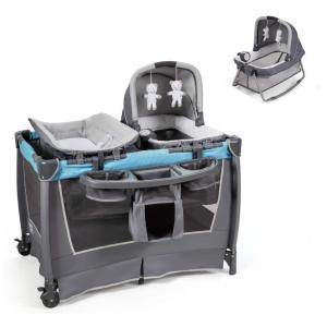 Berço Cercado Portátil 4 em 1 com Trocador Removível, Cesta de Fraldas e Bolsa de Transporte, HONEY JOY, Azul