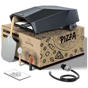 Forno de Pizza a Gás Portátil com Casca de Pizza, Pedra, Cortador, Termômetro Infravermelho, Receita e Bolsa para Transporte, Bakebros