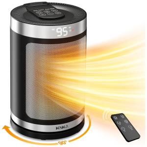 Aquecedor Elétrico Portátil com Termostato, Oscilação 90, 4 Modos e Temporizador, 110V 1500W, KNKA, Preto