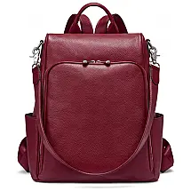 Mochila Feminina de Couro Vermelha S ZONE, Conversível em Bolsa de Ombro, Compacta e Estilosa