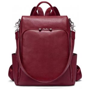 Mochila Feminina de Couro Conversível para Bolsa de Ombro, S ZONE, Vermelho