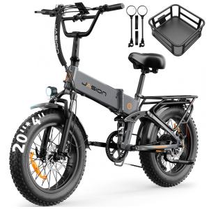 Bicicleta elétrica dobrável Jasion X-Hunter cinza gunmetal, 20x4, 1400W pico, bateria 48V 13Ah, 7 marchas, suspensão dupla, 110V Descrição: