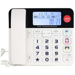 Telefone Fixo para Idosos com Botão Grande, Viva Voz Amplificado e SOS, HEPESTER, Branco