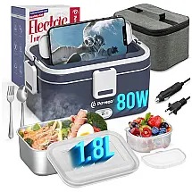 Marmita Elétrica Portátil 1,8L com Tampa Hermética e Acessórios, 12V 110V 75W, Pavezo, Azul e Branca