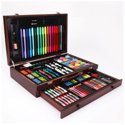 Kit de Arte XARONF 123 Peças Estojo Madeira Deluxe, Pincéis, Lápis, Giz, Tintas Acrílica e Aquarela, Adulto e Infantil, Caixa Portátil
