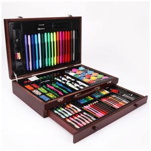 Kit de Arte XARONF 123 Peças Estojo Madeira Deluxe, Pincéis, Lápis, Giz, Tintas Acrílica e Aquarela, Adulto e Infantil, Caixa Portátil