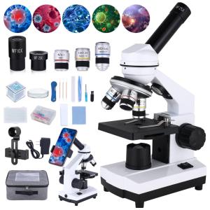 Microscópio Monocular Duplo 40X 2000X com Iluminação LED Adequado para Crianças e Adultos, Poothoh