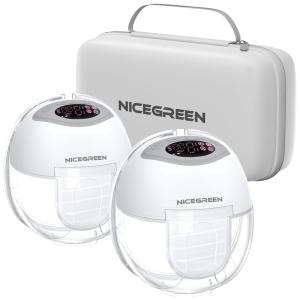 Bomba Tira Leite Elétrica Portátil com 4 Modos, 12 Níveis de Sucção e Bolsa de Transporte, 2 Unidades, NICEGREEN LIFE S32, 110V