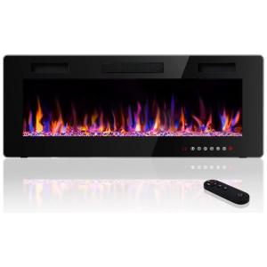 Lareira Elétrica de Embutir A45x106L com Controle Remoto, Chamas Multicoloridas e Tela Sensível ao Toque, 110V 1500W, Waleaf, Preta