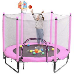 Cama Elastica Infantil com Diâmetro e Rede de Proteção para até 50 kg, DYJKOUG, Rosa