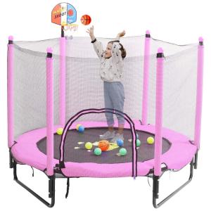 Cama Elastica Infantil com Diâmetro e Rede de Proteção para até 50 kg, DYJKOUG, Rosa