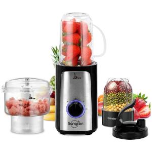 Mini Processador de Alimentos 3 em 1 com 2 Velocidades e Acessórios, 110V 350W, Sangcon SBL359ABE, Preta