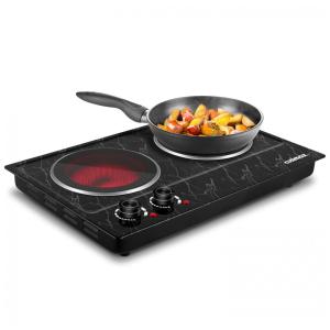 Cooktop Elétrico Portátil de Bancada com 2 Queimadores e Controle Duplo, 110V 1800W, Cusimax, Preto