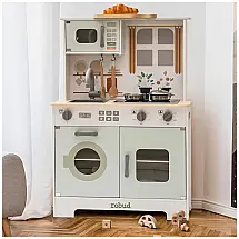 Conjunto de Cozinha Educativa de Madeira ROBUD com Luzes e Sons, Panelas e Utensílios - Presente de Cozinha para Crianças