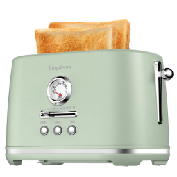 Torradeira 2 Fatias com Desligamento Automático, Bandeja de Migalhas e 6 Níveis de Tostagem, 110V 1000W, LONGDEEM, Verde
