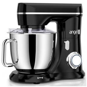 Batedeira 4,7L com 10 Velocidades, Tigela de Aço Inoxidável e Acessórios, 110V 380W, Mini Angel, Preta