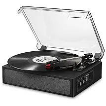 Vitrola Toca Discos Retrô Vitrola, 3 Velocidades com Bluetooth e Controle de Agudos e Graves, Preta, 110V, DONNER, DP 100, Preto
