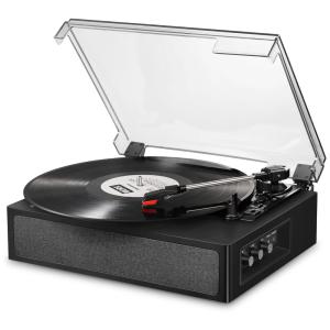 Vitrola Toca Discos Retrô Vitrola, 3 Velocidades com Bluetooth e Controle de Agudos e Graves, Preta, 110V, DONNER, DP 100, Preto