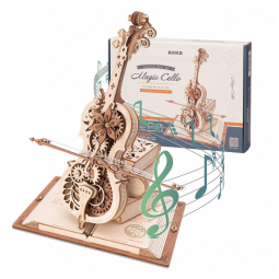 Quebra Cabeças 3D em Madeira para Adultos, Tema Caixa de Música Violoncelo com 199 Peças, ROKR amk63, Marrom