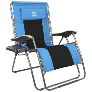 Cadeira Reclinável Ajustável Gravidade com Apoio de Cabeça e Porta Copos, COASTRAIL OUTDOOR Zero Gravity Chair, Azul