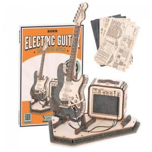 Quebra Cabeças 3D em Madeira para Adultos, Tema Guitarra com 140 Peças, ROKR RL-TG605K